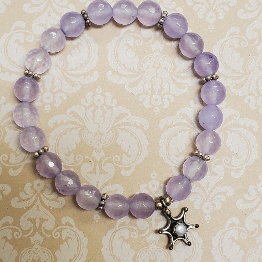 High Grade Faceted Lavender Agate Beaded Crystal Bracelet Vintage 925 Pe…